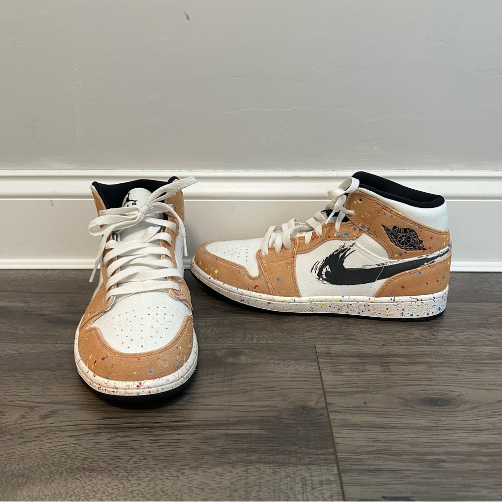 Nike Air Jordan 1 Mid SE Brushstroke Paint Splatter Shoes